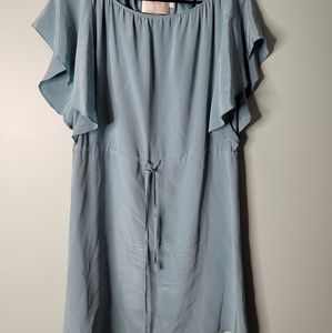 Mayla Minimalist Silk Cinch Waist Blue Mini Dress Size 4